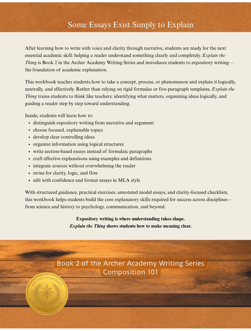 Explain the Thing: A guided Workbook for Writing Expository Essays