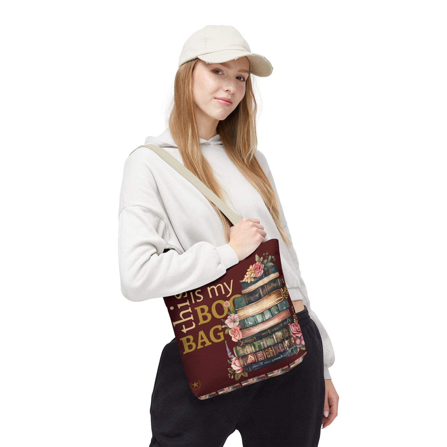 Book Lover Tote Bag — "This is my book bag" Floral Stack Design
