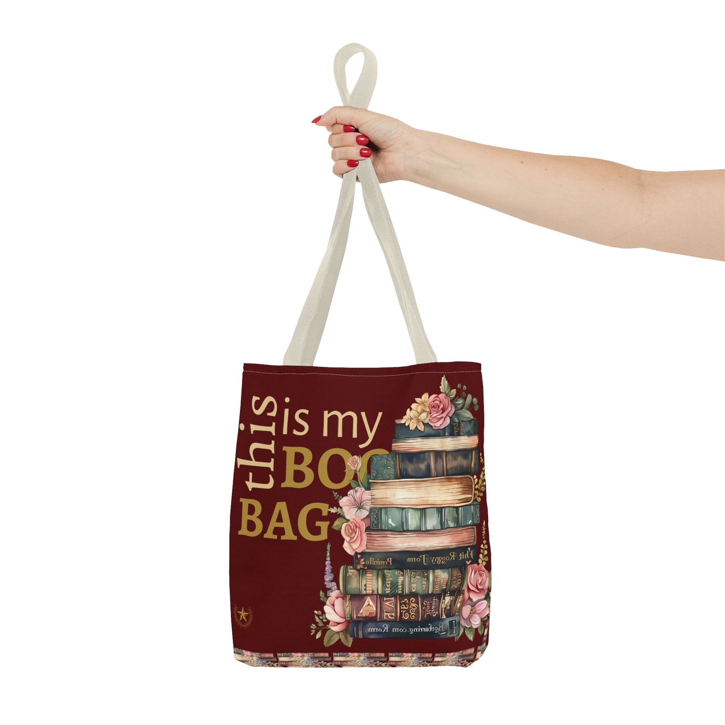 Book Lover Tote Bag — "This is my book bag" Floral Stack Design