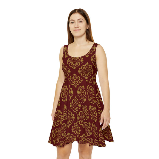 Maroon & Gold Damask Magician Dress — Author Life