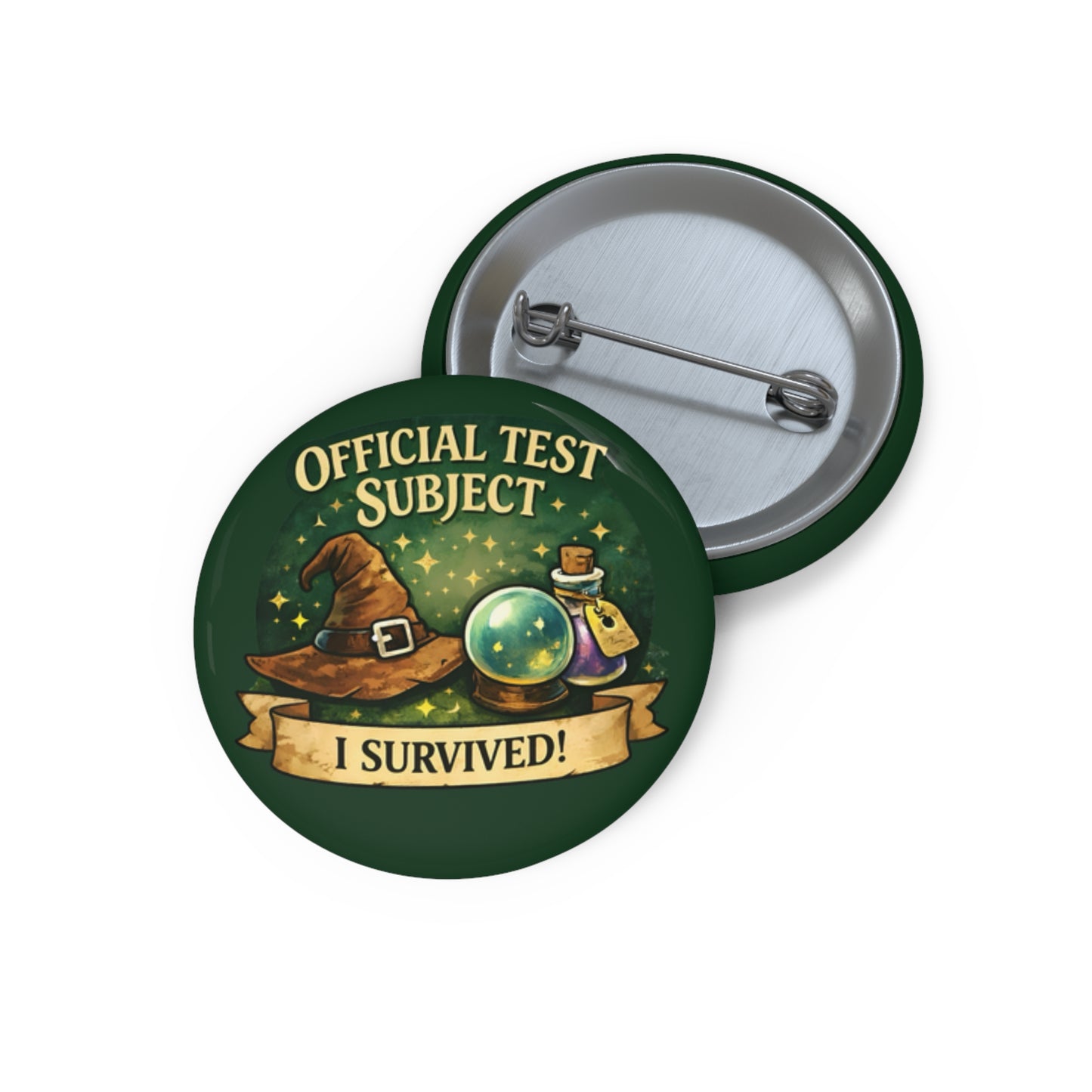 Enamel Pin Button — "Official Test Subject: I Survived!" Wizardry Badge