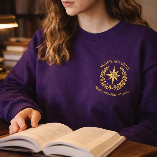 Archer Academy Crest Crewneck Sweatshirt — Veritas | Formatio | Intentio